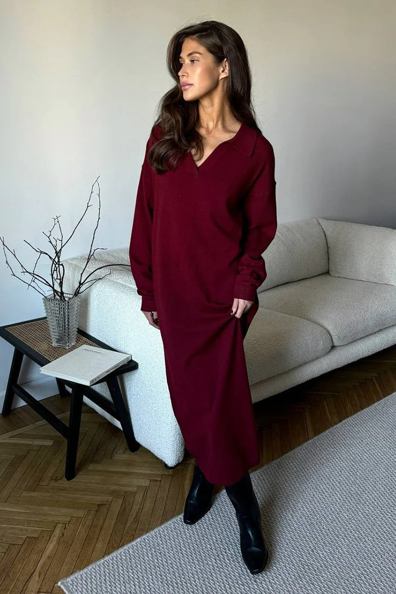 Vintage Red Polo Neck Knit Midi Dress - Image 3