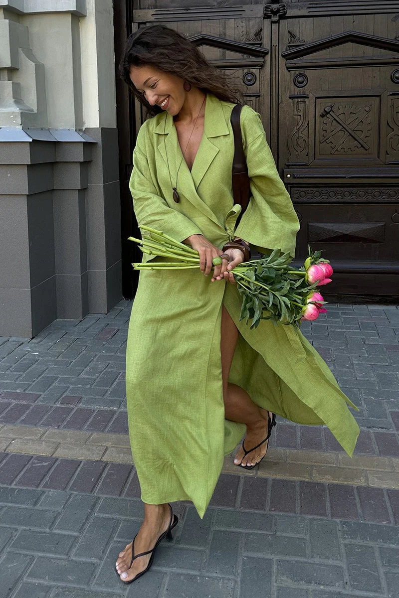 Long Sleeve Cotton Linen Shirt Coat - Image 6