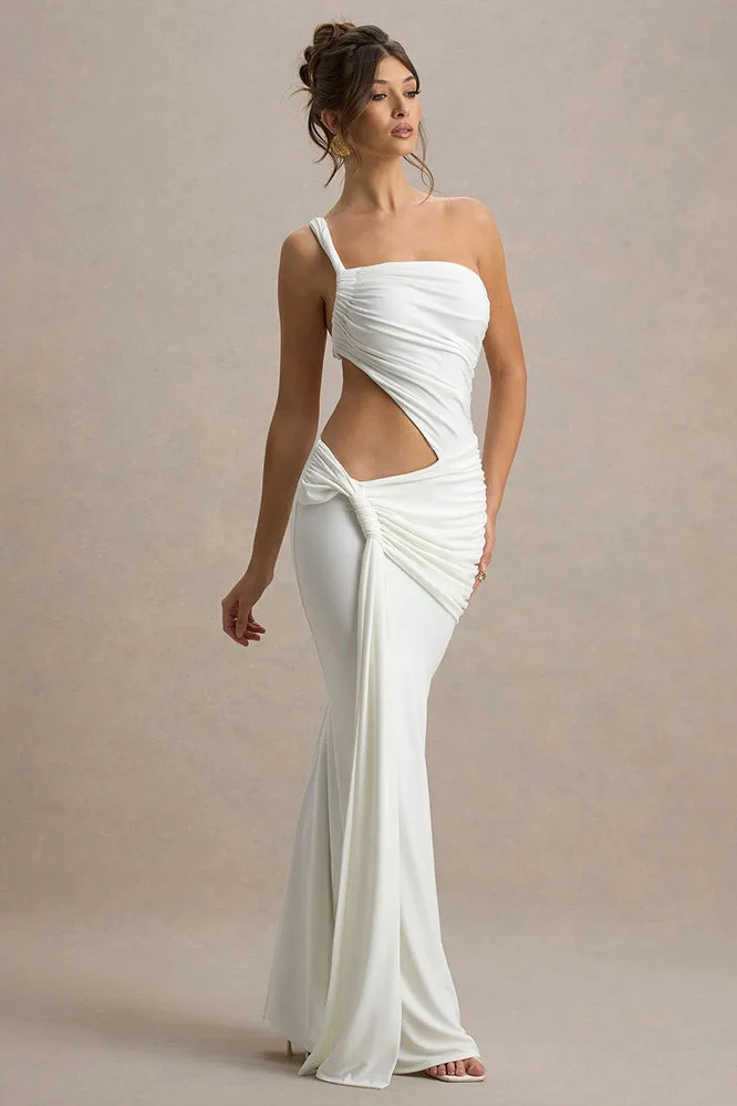 One Shoulder Ruched Backless Bodycon Maxi Dress - Image 3