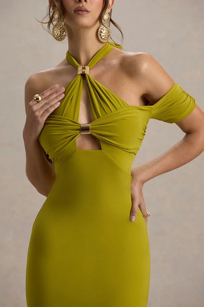 Sexy Backless Halter Bodycon Midi Dress - Image 2