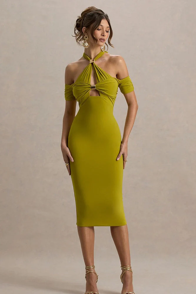 Sexy Backless Halter Bodycon Midi Dress - Image 3
