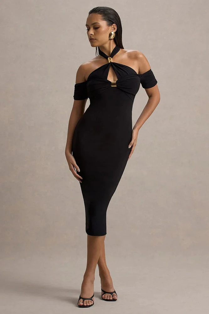 Sexy Backless Halter Bodycon Midi Dress - Image 5