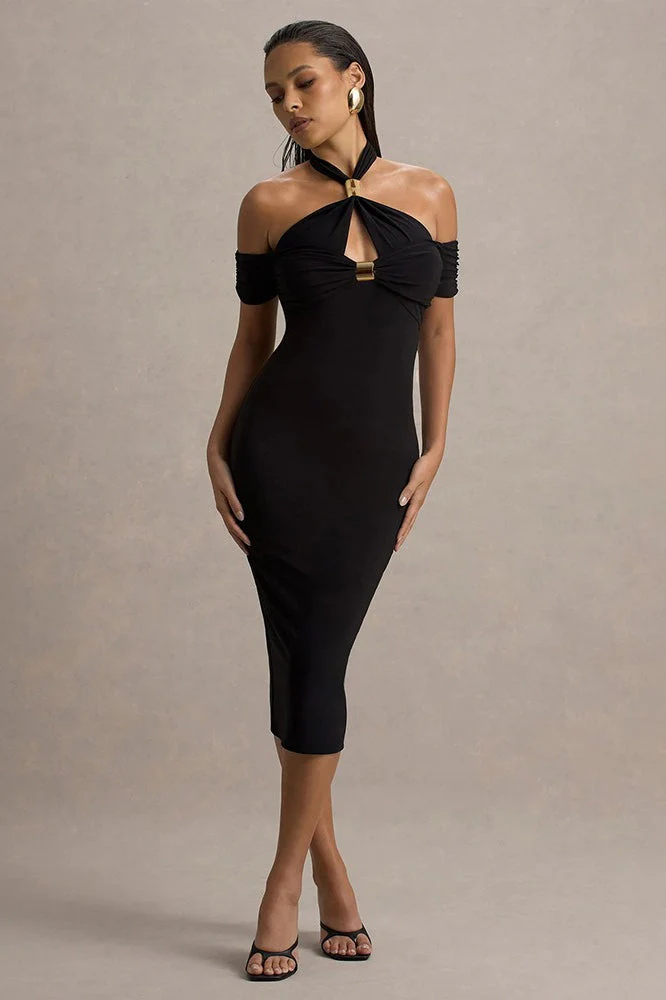 Sexy Backless Halter Bodycon Midi Dress - Image 7