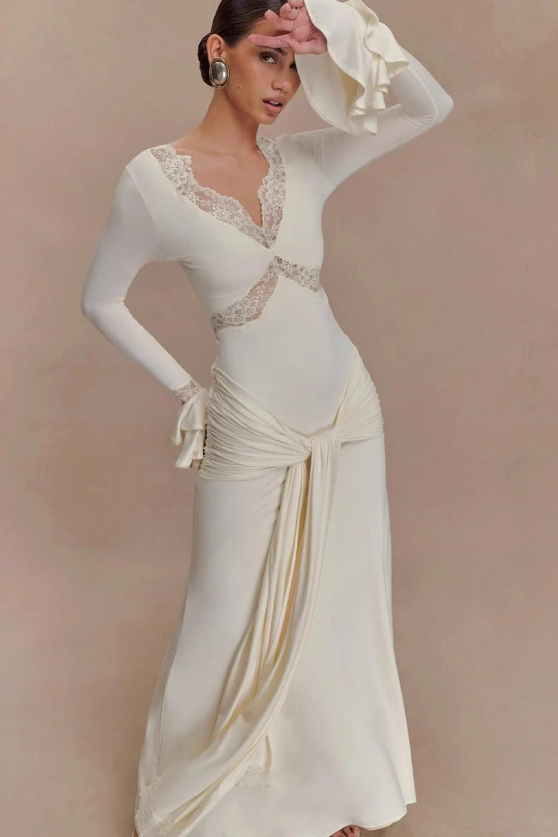 Lace Bodycon Flare Sleeve Maxi Dress - Image 6