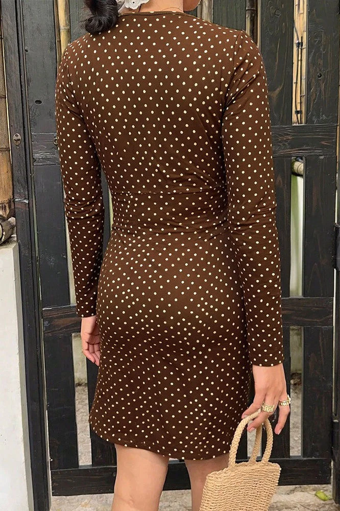 V-Neck Lace Trim Polka Dot Bodycon Mini Dress - Image 3