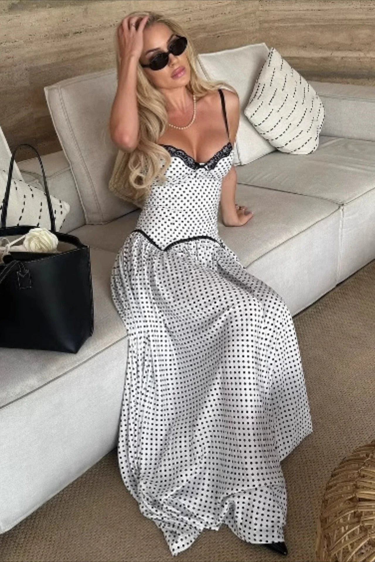 Spaghetti Strap Lace Polka Dot Maxi Dress - Image 5