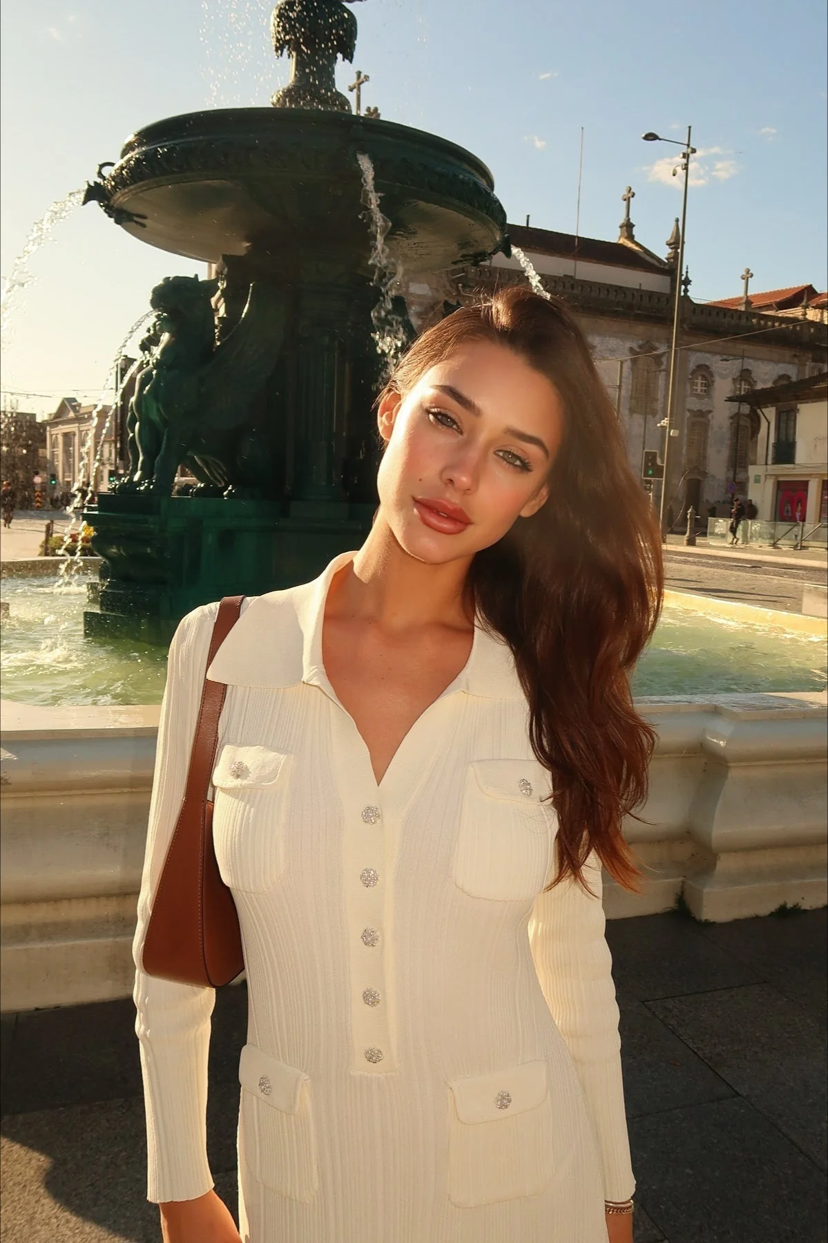 Elegant Tweed Knit Long Sleeve Midi Dress - Image 3