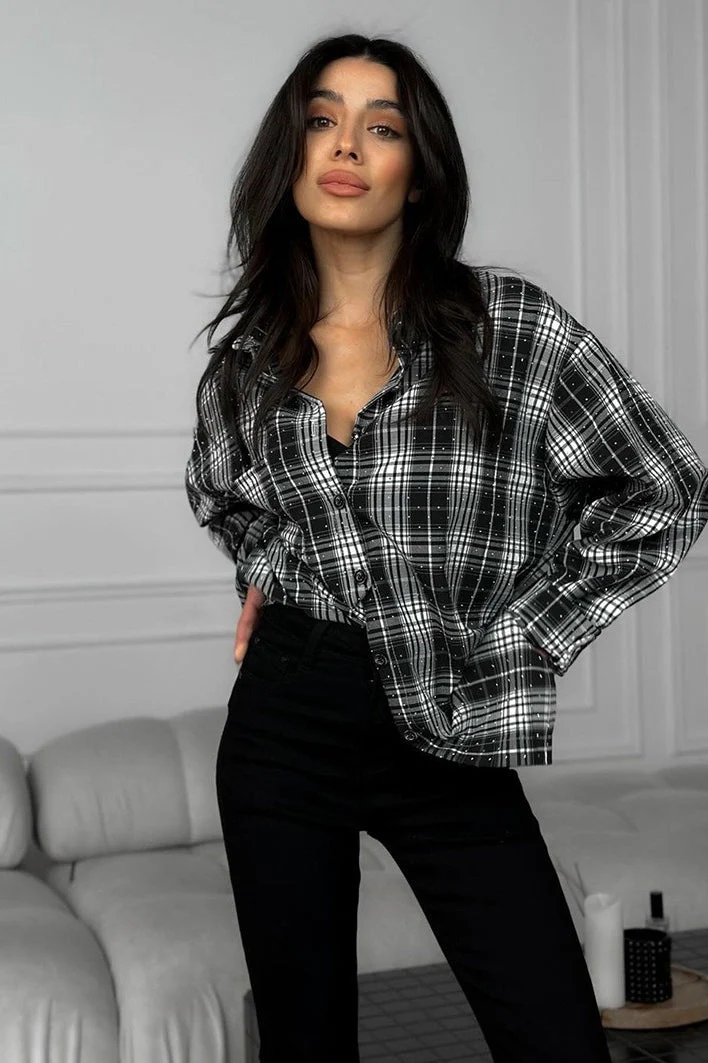 Vintage Style Plaid Casual Blouse - Image 2