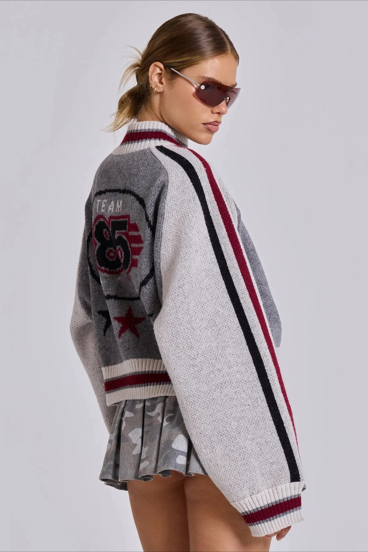 Vintage Letter Knit Cardigan Sweater - Image 3