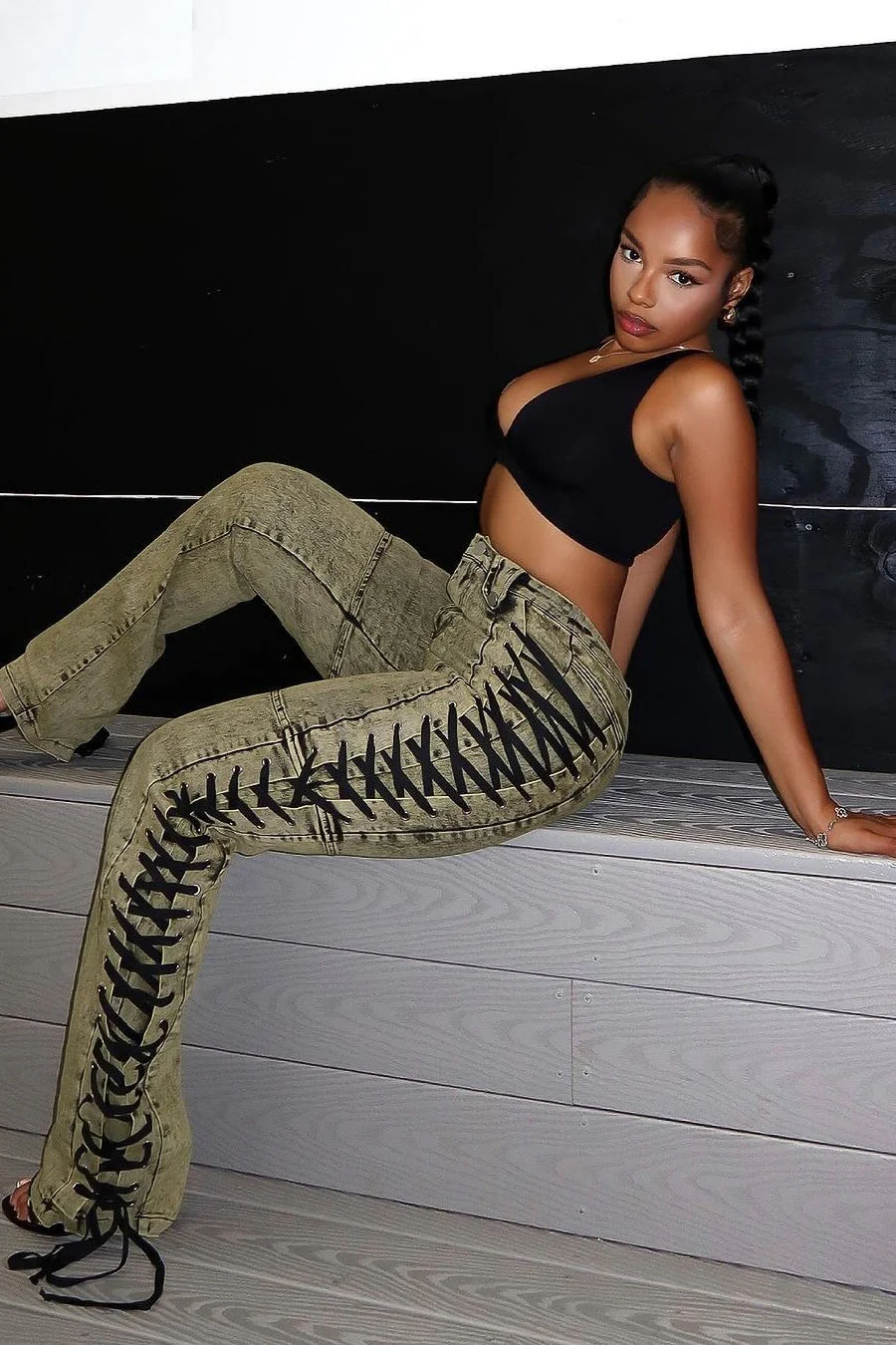 Drawstring Lace-Up Denim Jeans - Image 2