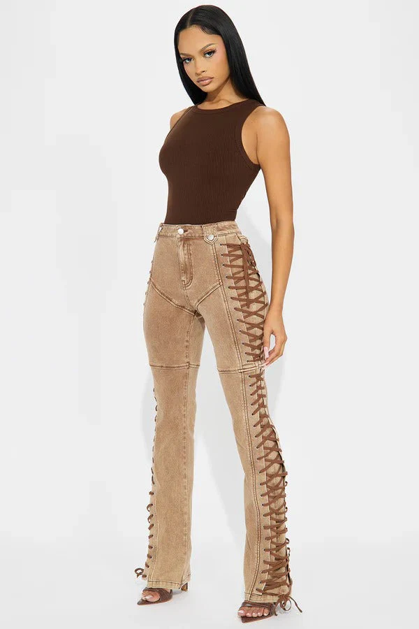 Drawstring Lace-Up Denim Jeans - Image 4