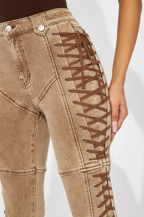 Drawstring Lace-Up Denim Jeans - Image 6