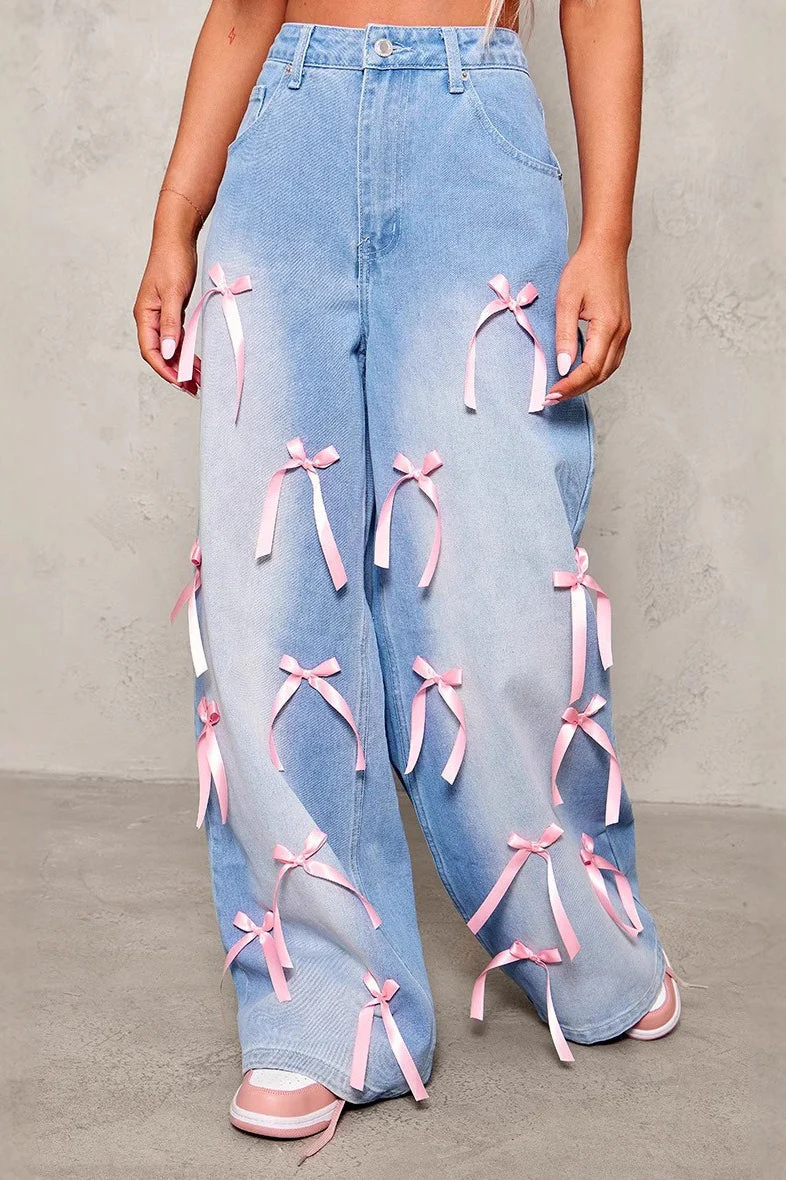Bow High Waist Wide Leg Jeans - Image 2