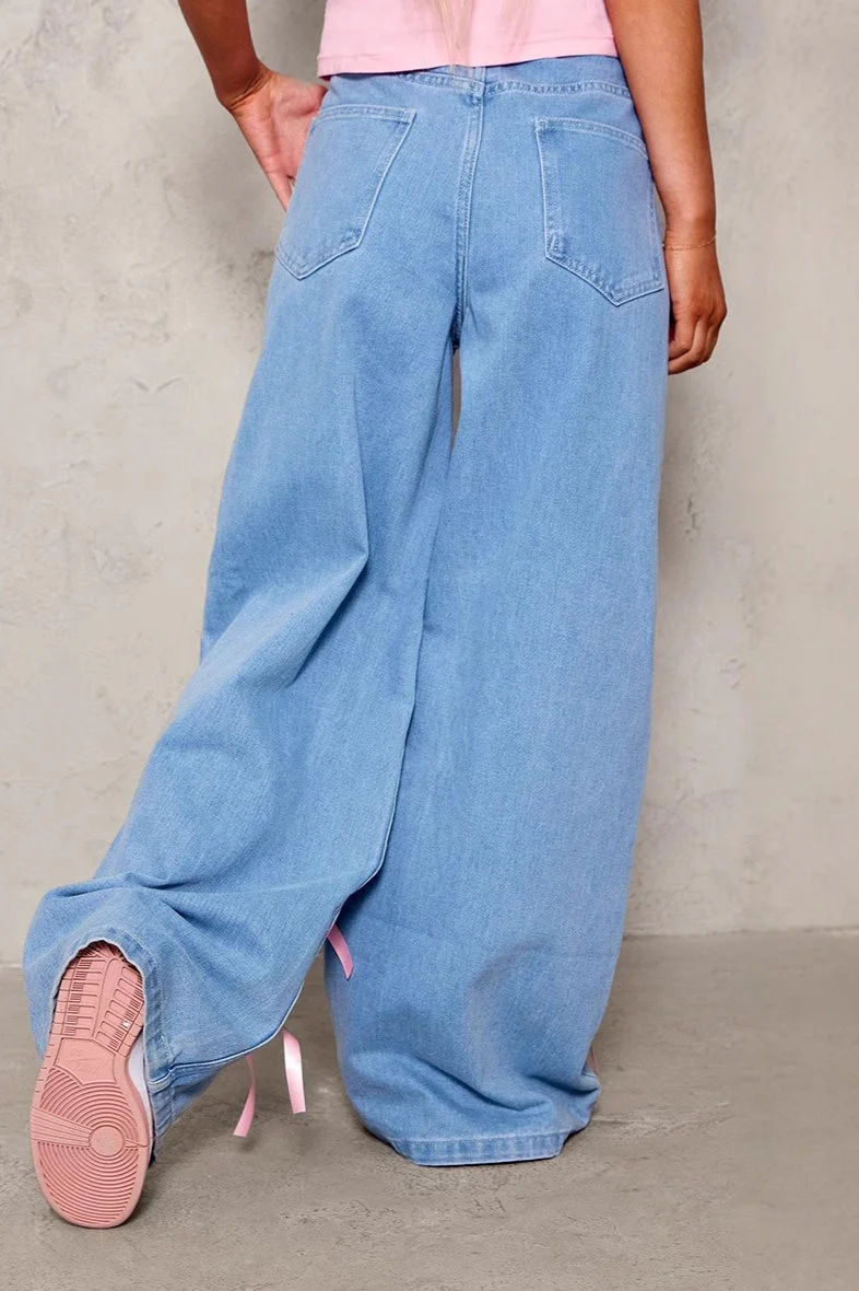 Bow High Waist Wide Leg Jeans - Image 3