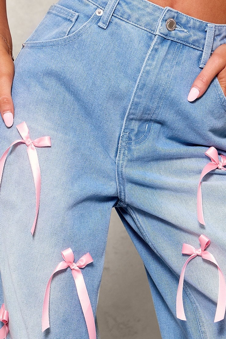 Bow High Waist Wide Leg Jeans - Image 4