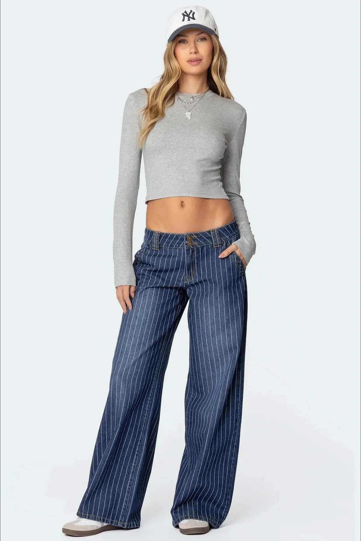 Striped Low Rise Wide Leg Jeans - Image 2