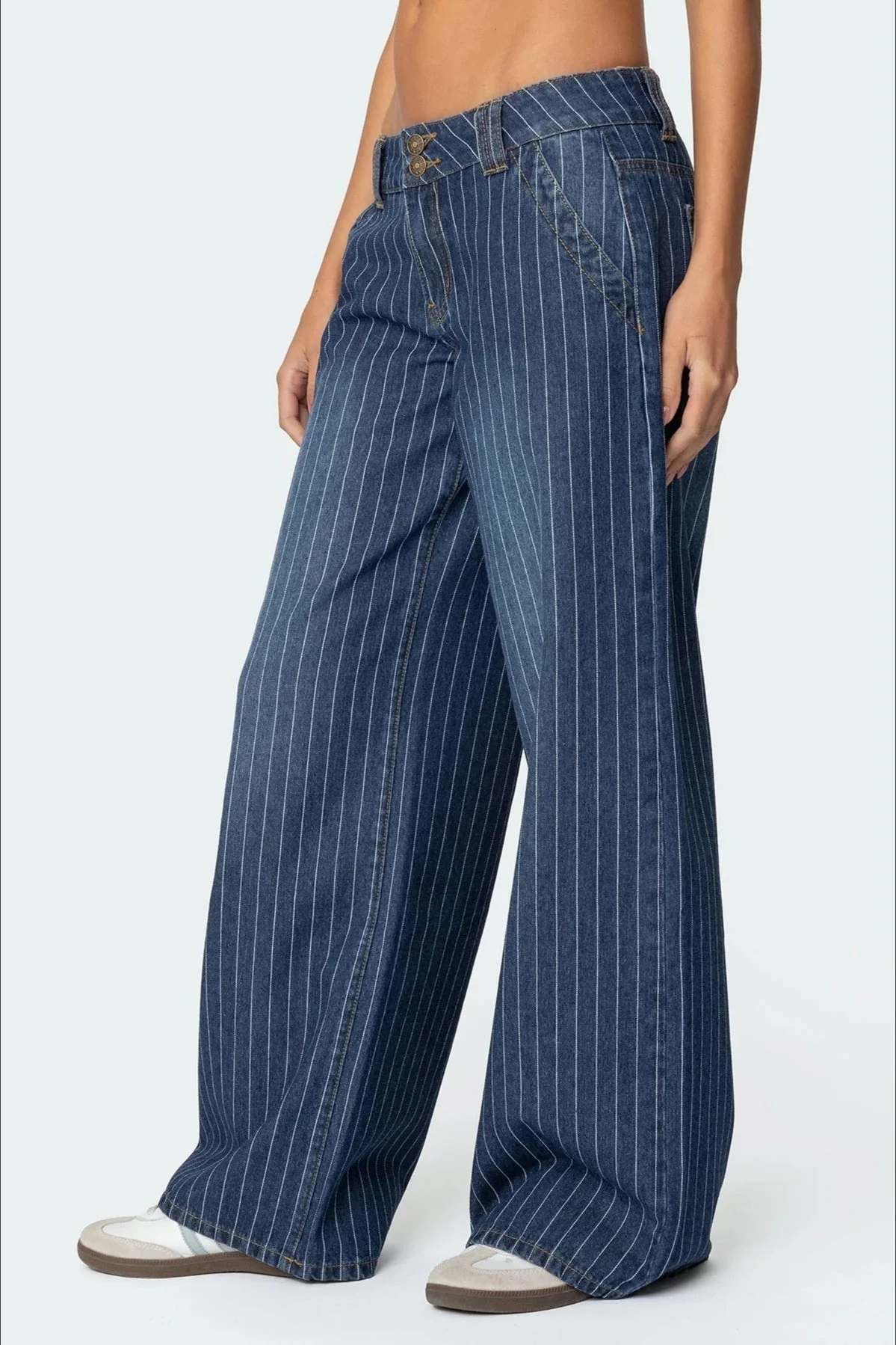 Striped Low Rise Wide Leg Jeans - Image 3
