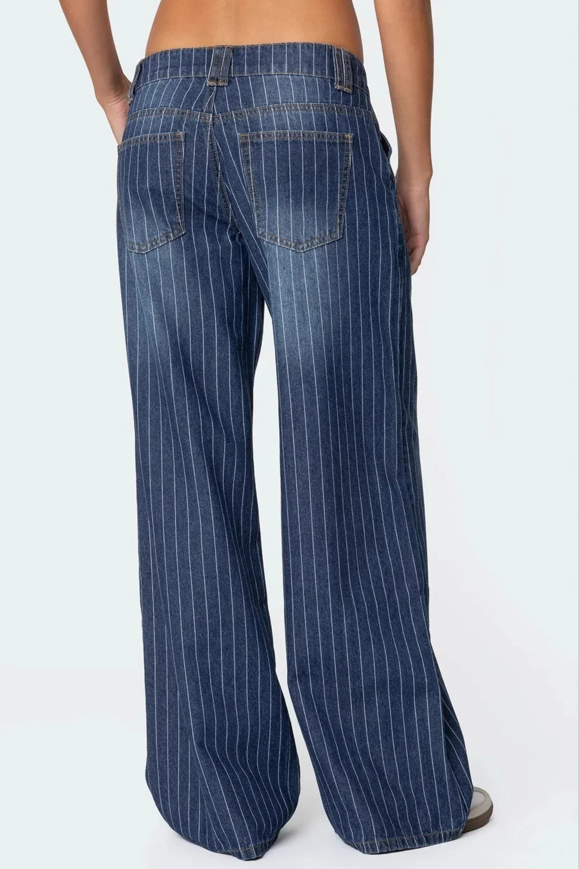Striped Low Rise Wide Leg Jeans - Image 4