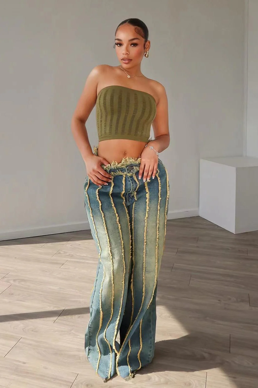 Patchwork Stretch Denim Jeans - Image 2