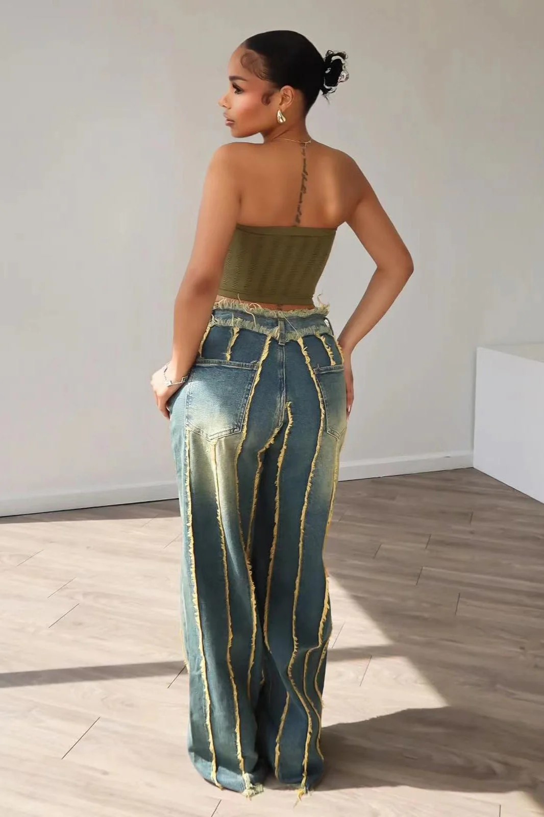 Patchwork Stretch Denim Jeans - Image 3