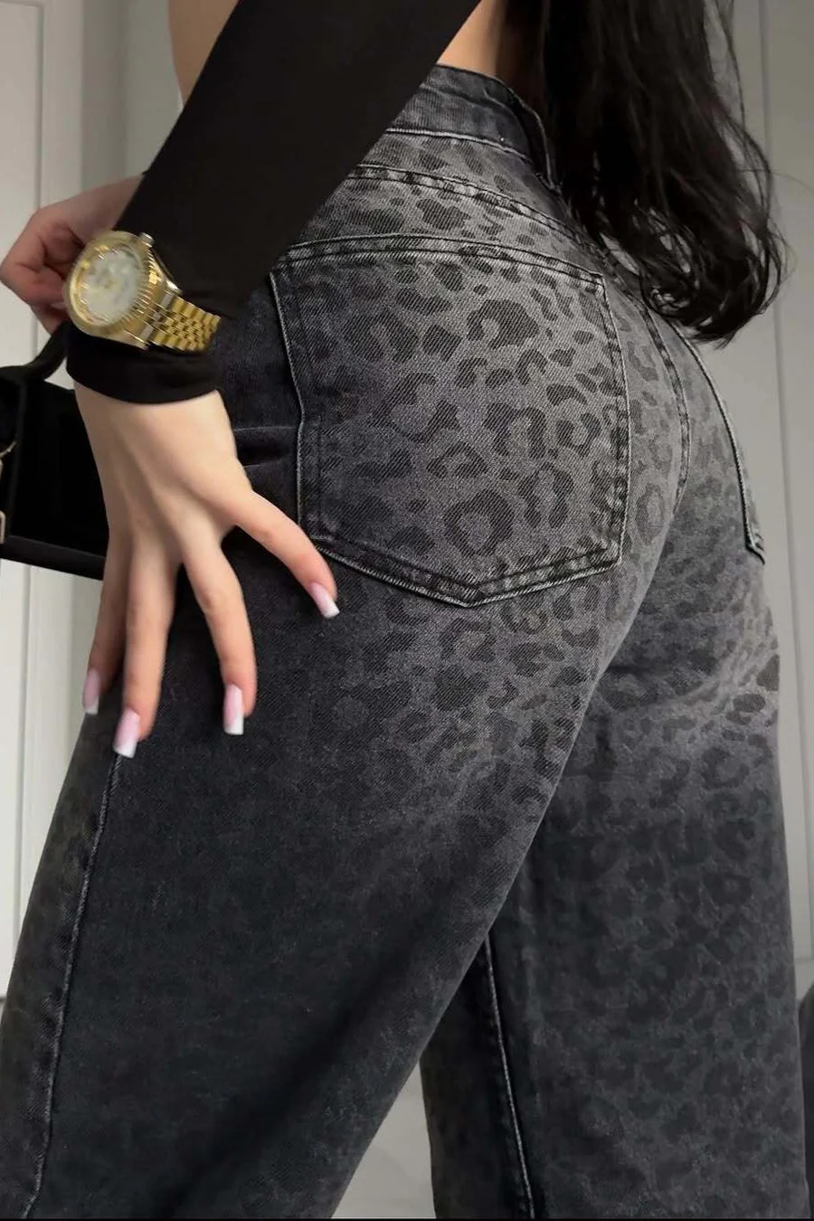 Leopard Print Flared Denim Jeans - Image 3