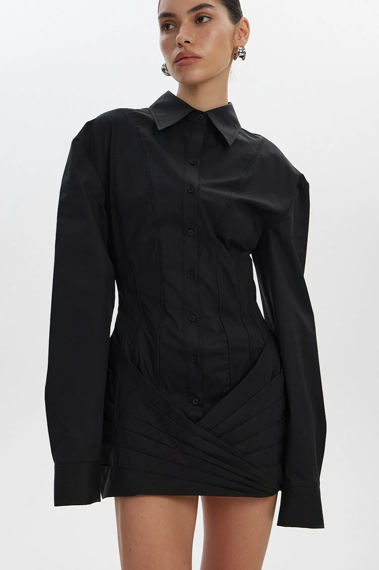 White Waist-Tie Long Sleeve Bodycon Mini Dress - Image 5