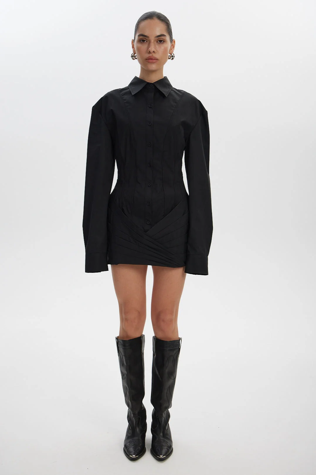 White Waist-Tie Long Sleeve Bodycon Mini Dress - Image 6