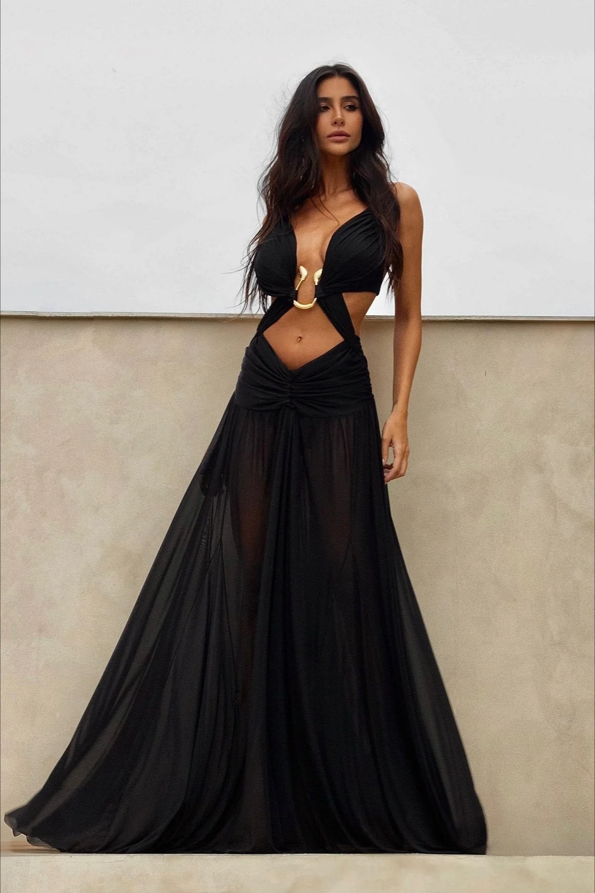 Spaghetti Strap Hollow Out Metal Maxi Dress - Image 3