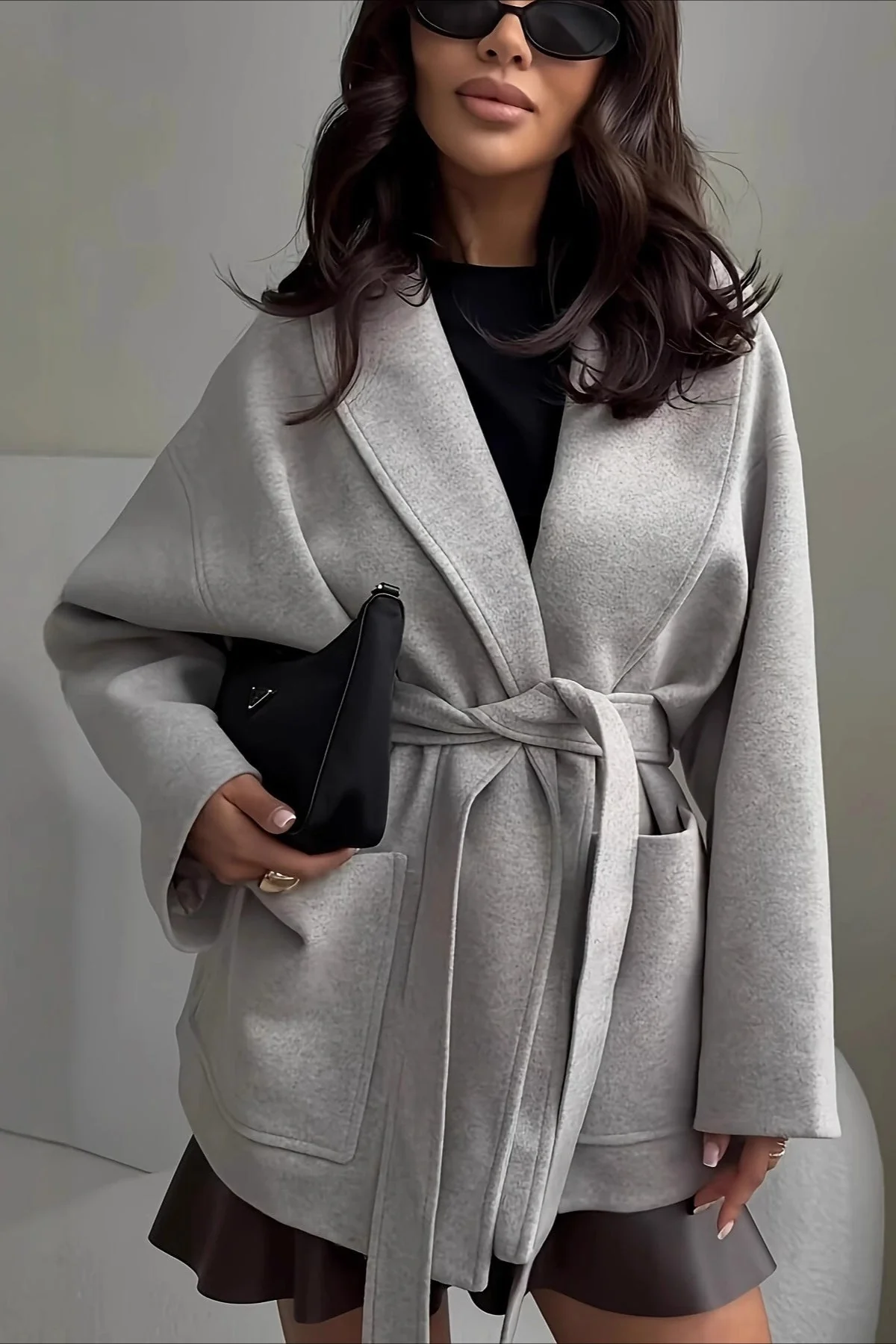 Belted Wool Blend Long Coat - Image 2