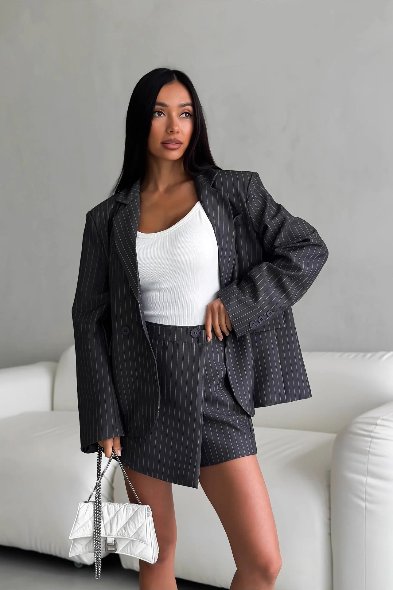 Elegant Blazer Two Piece Shorts Set - Image 2