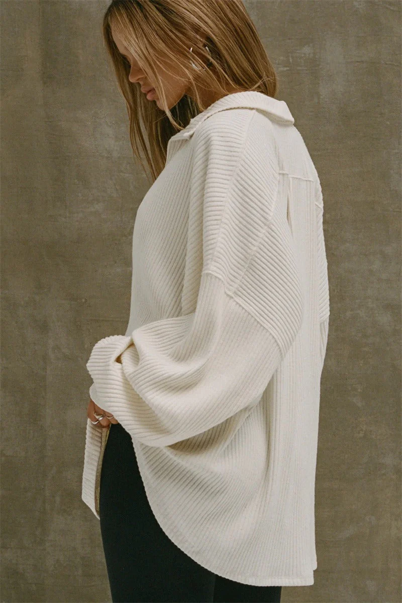 Sexy V Neck Knit Collar Blouse - Image 6