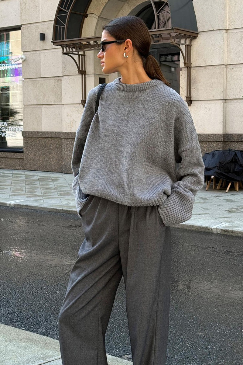Solid Knit Crew Neck Sweater - Image 2