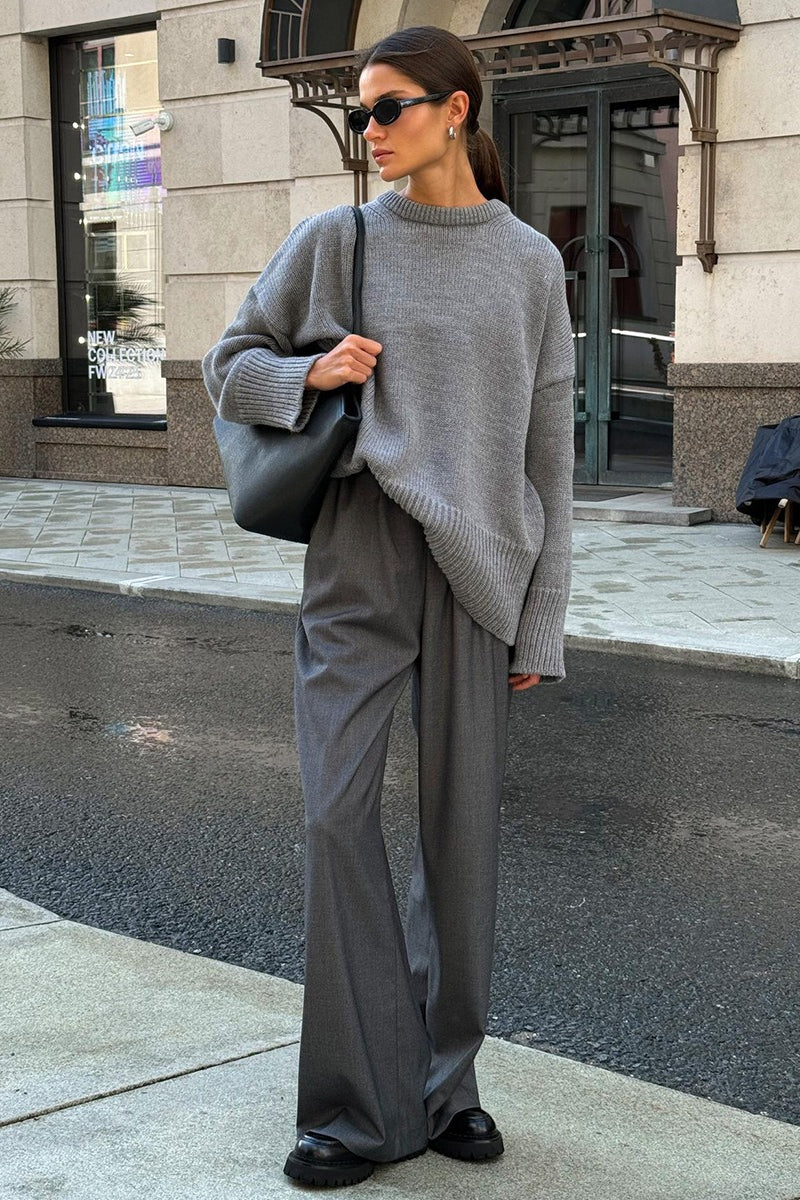 Solid Knit Crew Neck Sweater - Image 3