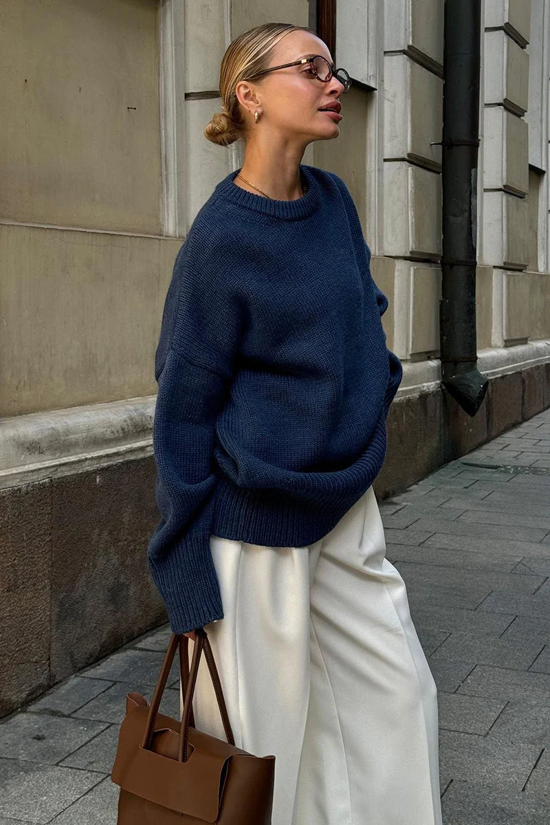 Solid Knit Crew Neck Sweater - Image 4