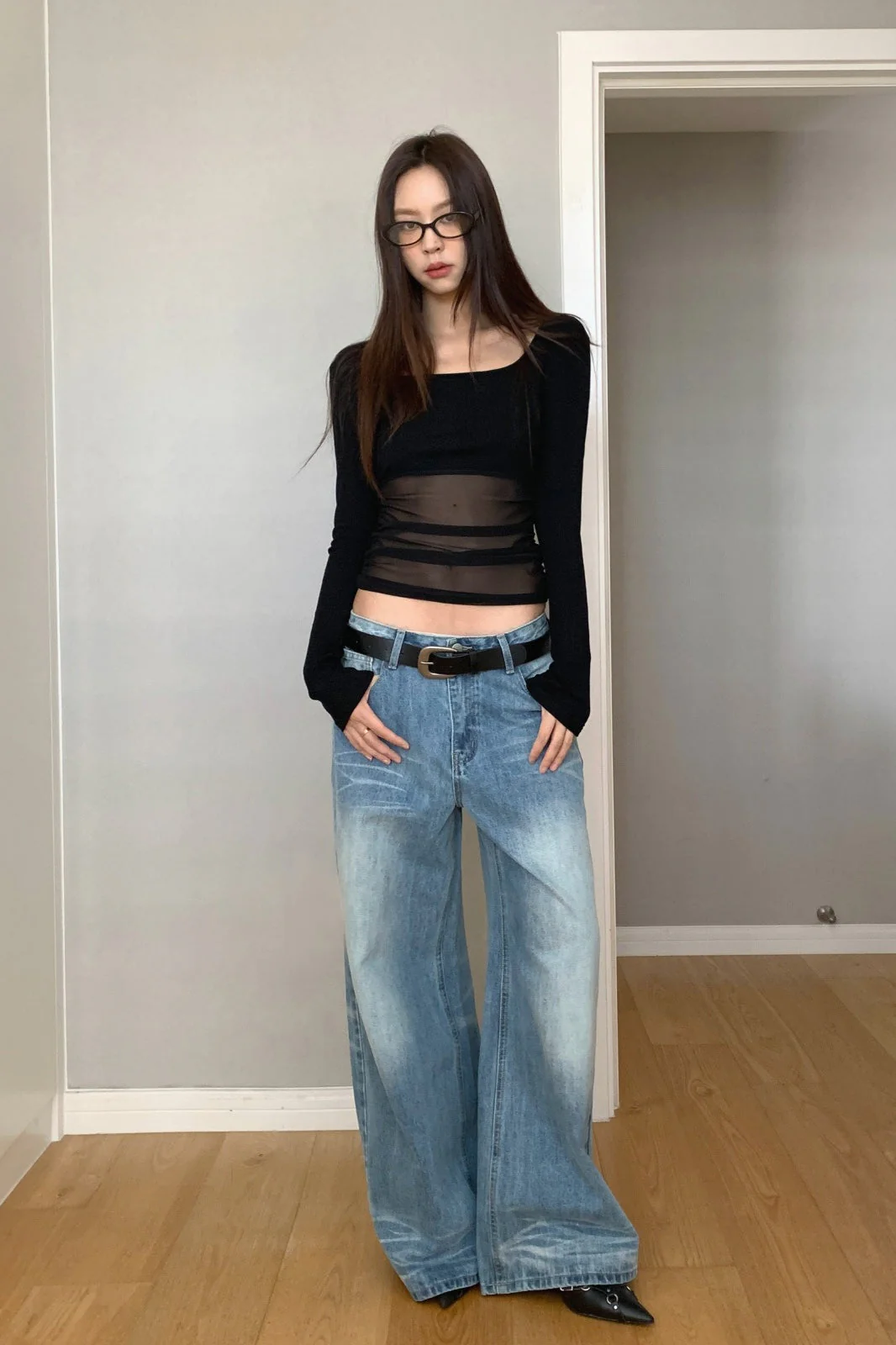 Loose Fit Creased Denim Jeans - Image 2