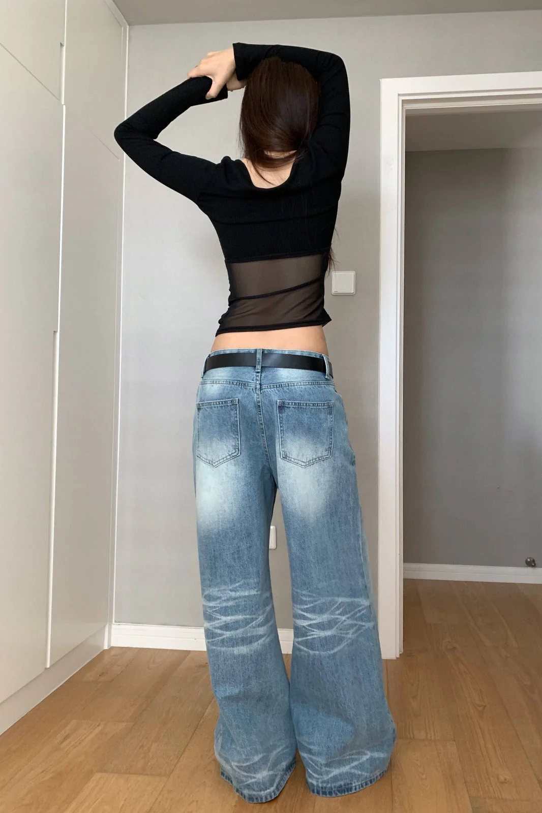 Loose Fit Creased Denim Jeans - Image 3
