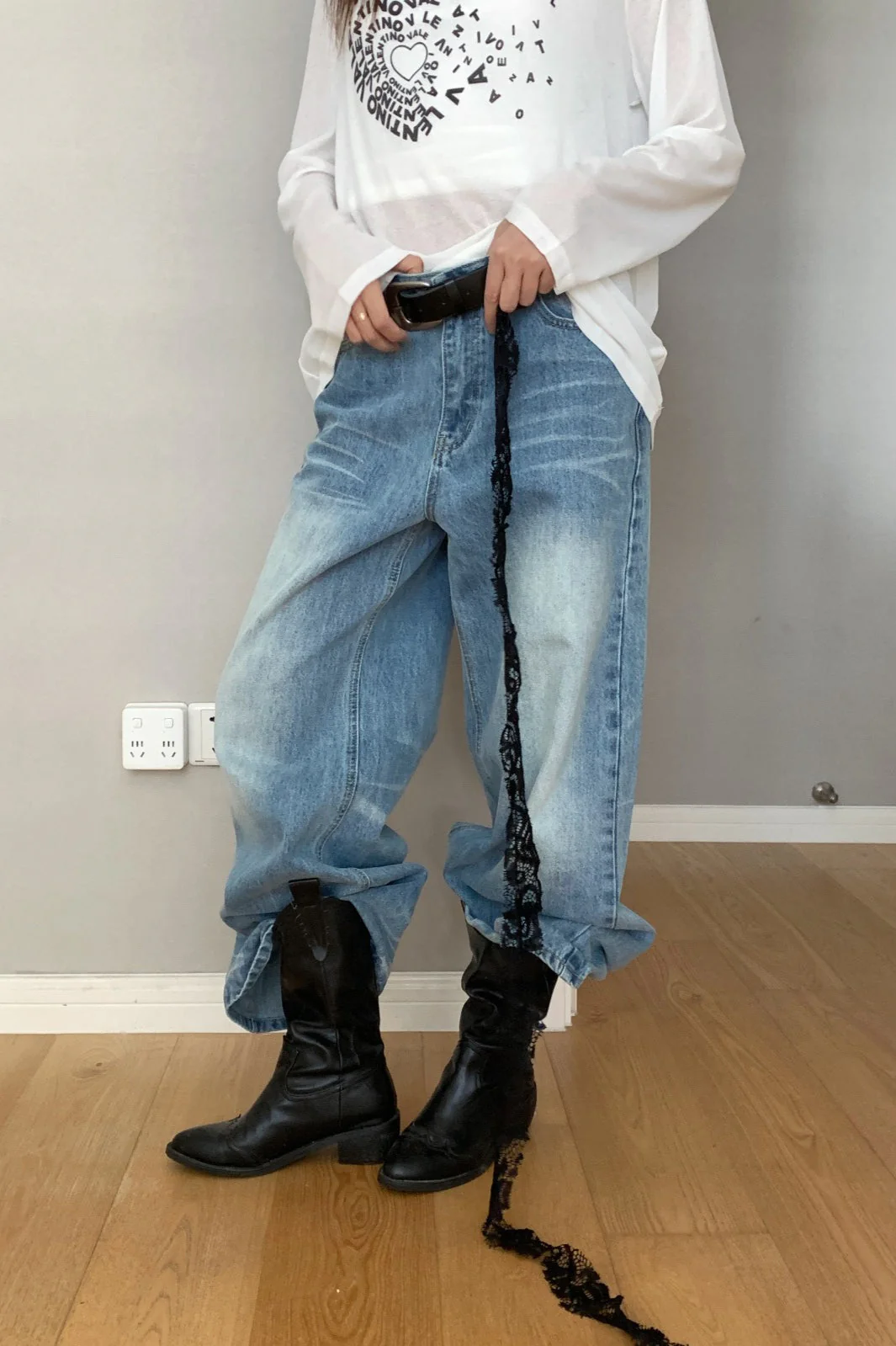 Loose Fit Creased Denim Jeans - Image 4