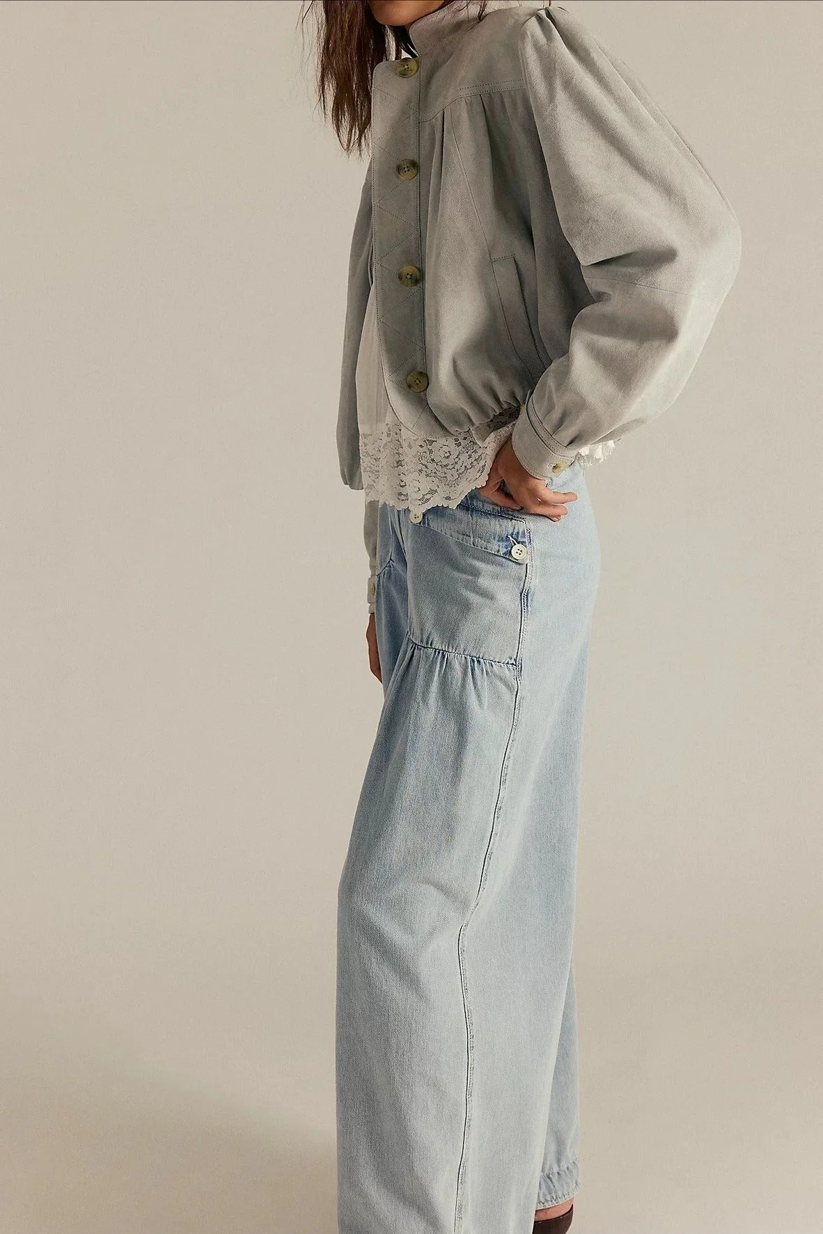 Ruched Mid Rise Wide Leg Jeans - Image 14