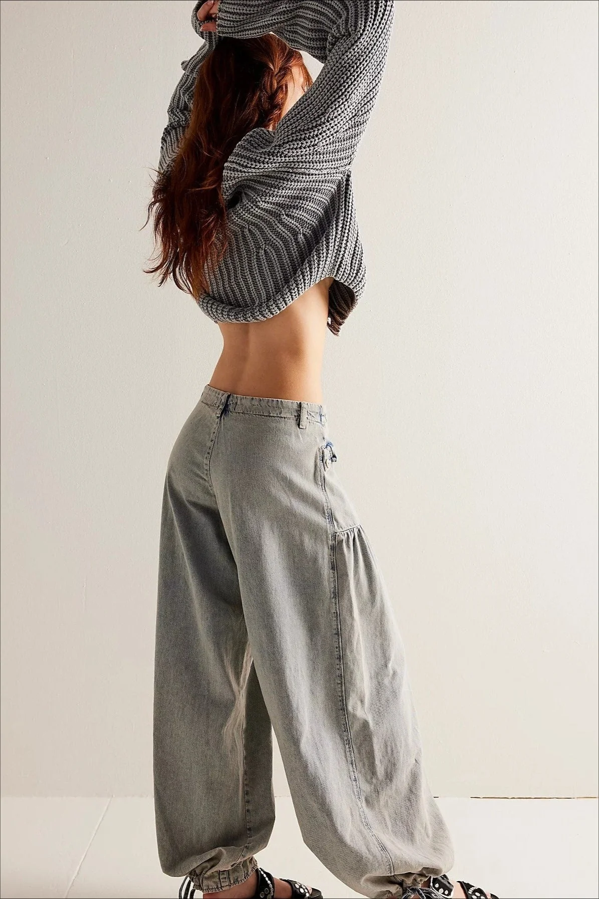 Ruched Mid Rise Wide Leg Jeans - Image 2