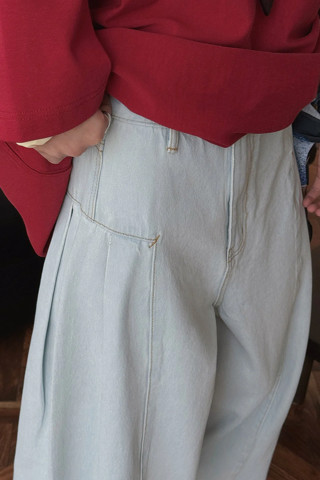 Deconstructed Flared Denim Jeans - Image 4