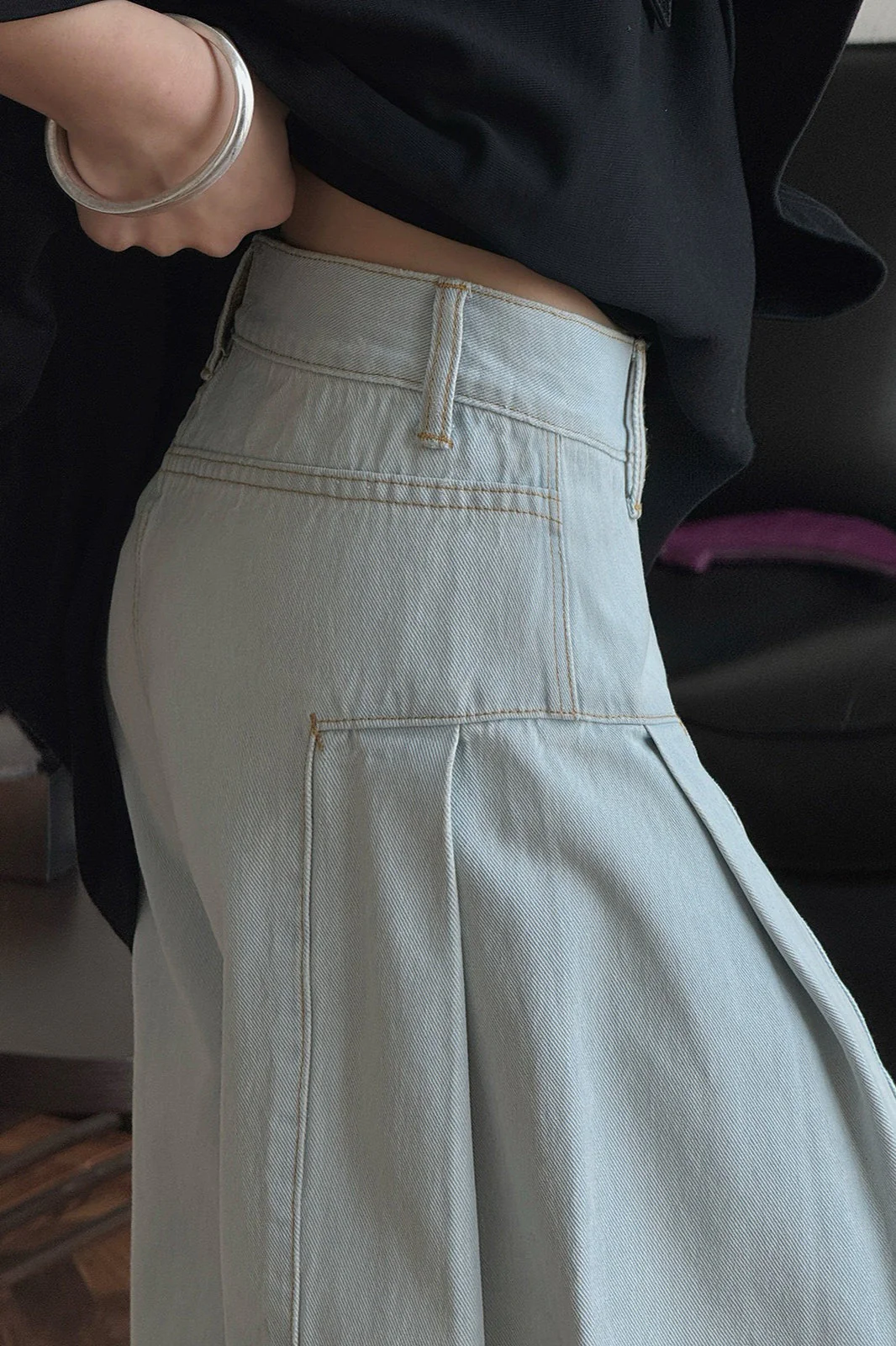 Deconstructed Flared Denim Jeans - Image 5