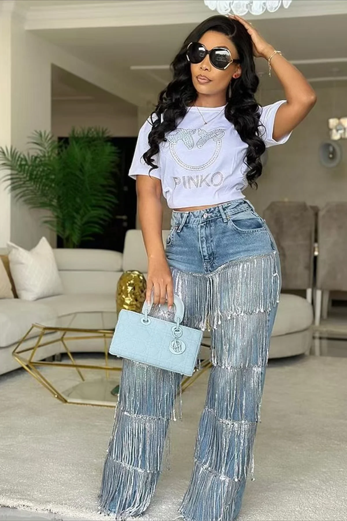Sequin Fringe Straight Leg Jeans - Image 2