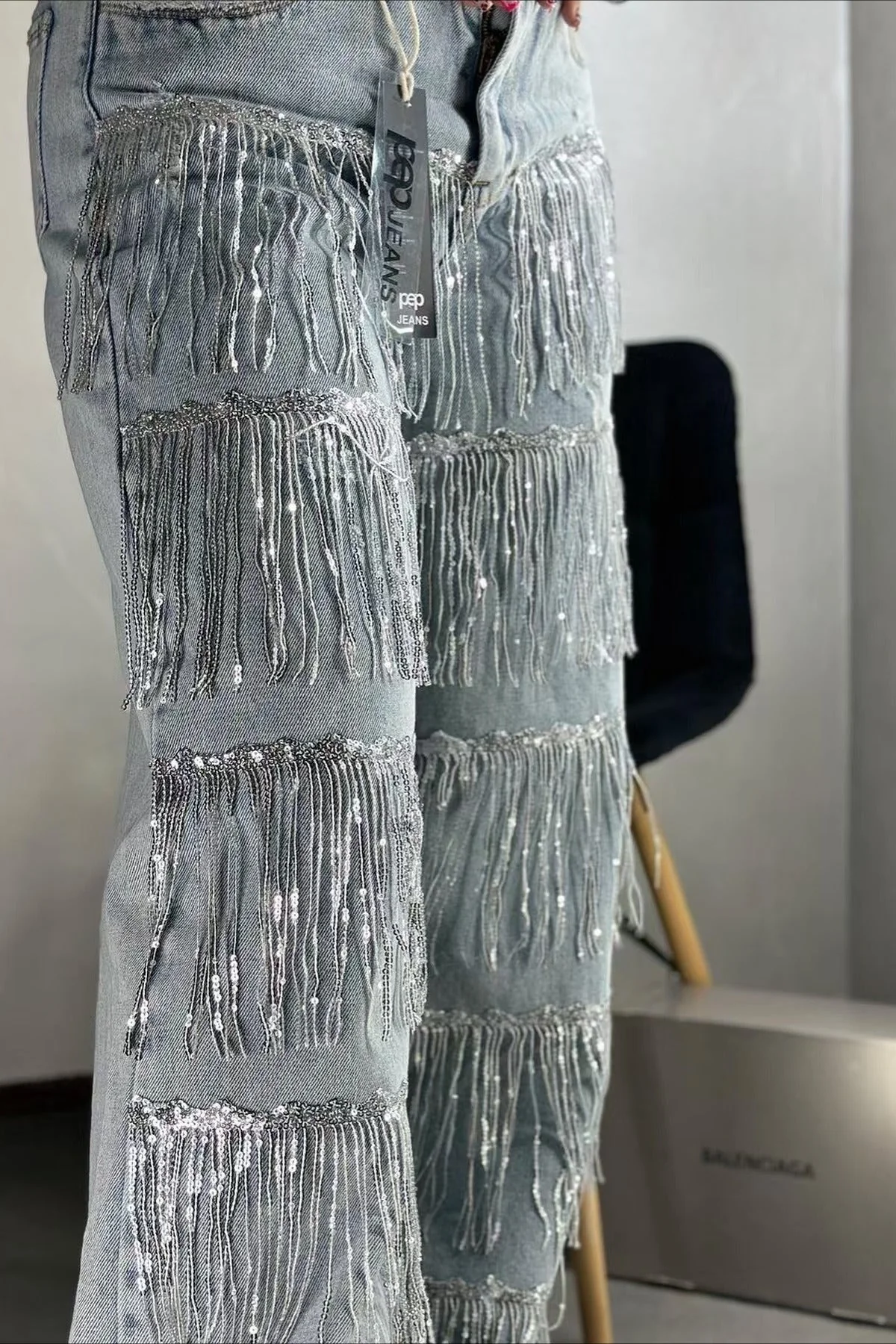 Sequin Fringe Straight Leg Jeans - Image 3