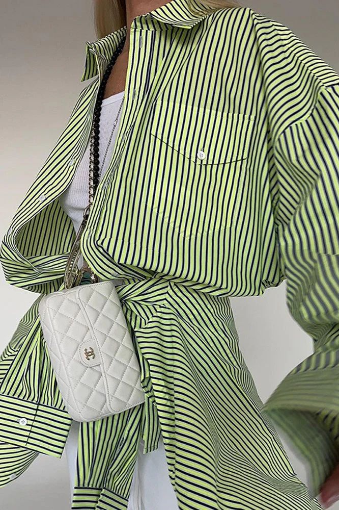 Striped Button Up Long Sleeve Blouse - Image 2