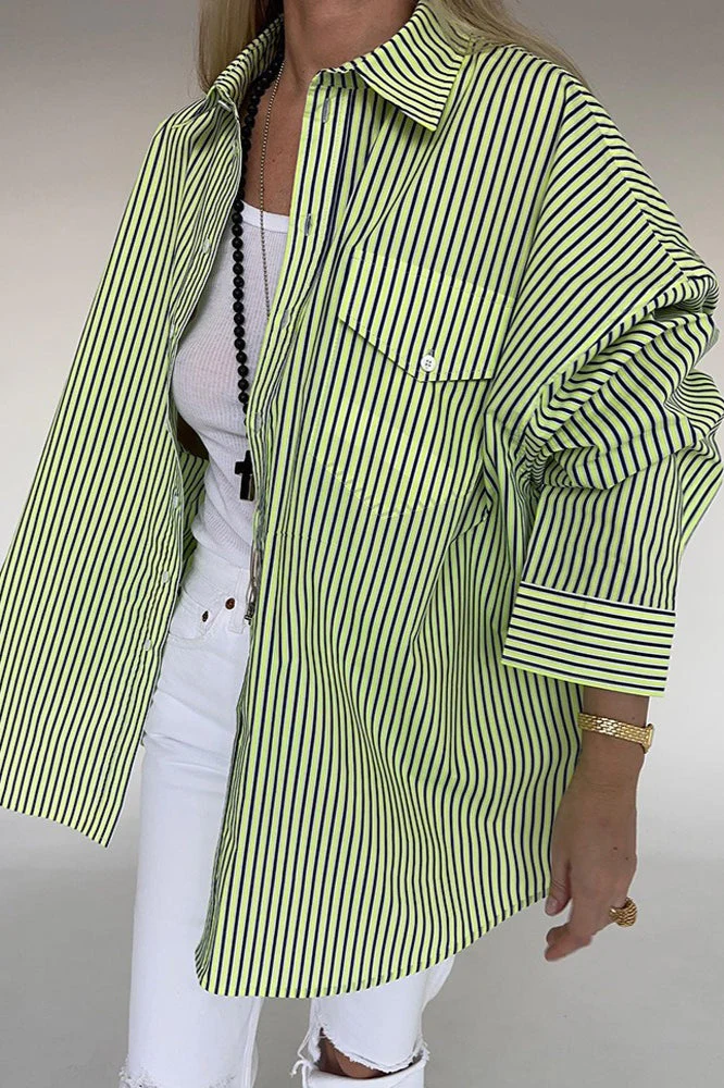Striped Button Up Long Sleeve Blouse - Image 3