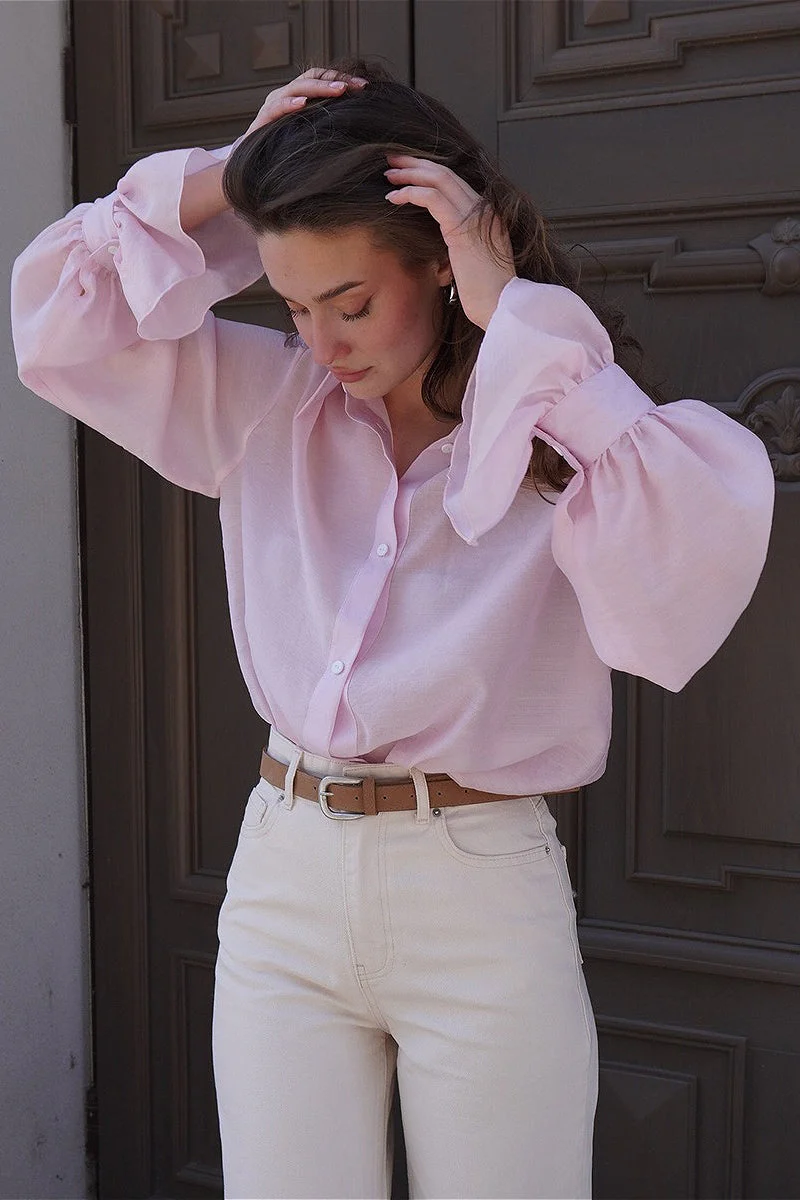 Tencel Button Up Long Sleeve Blouse - Image 2