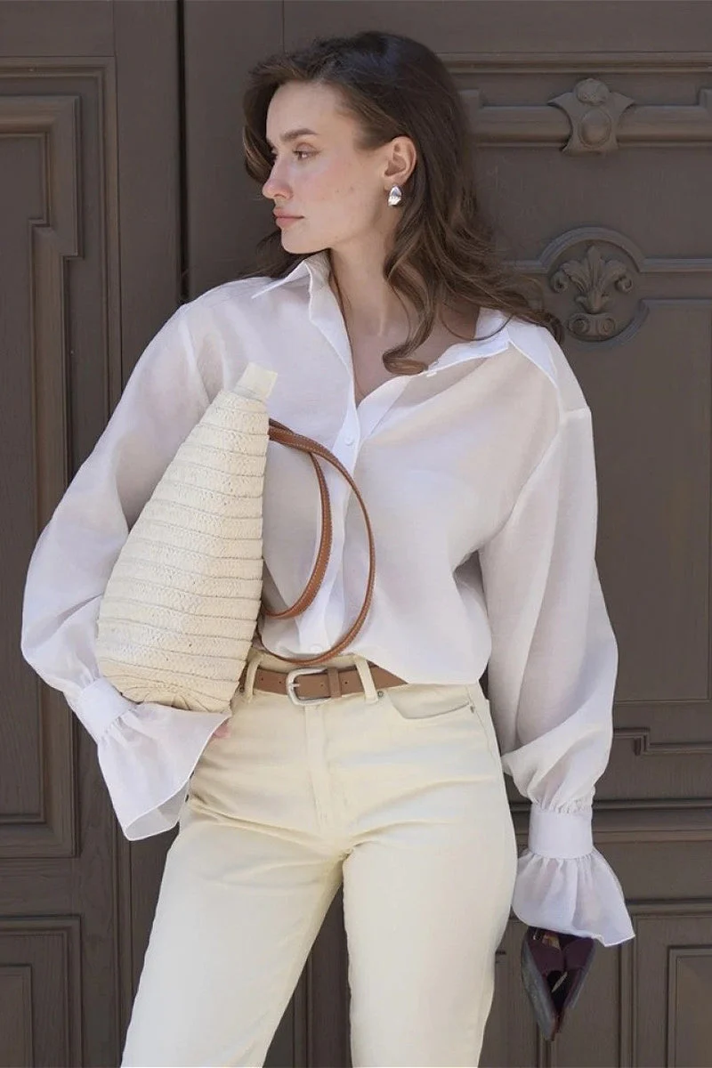 Tencel Button Up Long Sleeve Blouse - Image 5