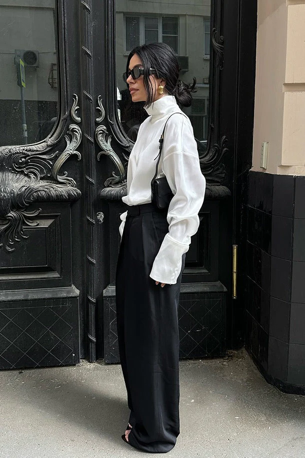 Minimalist Satin Turtleneck Blouse - Image 2