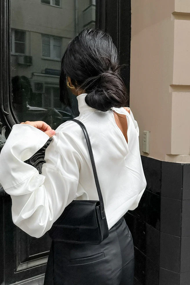Minimalist Satin Turtleneck Blouse - Image 3