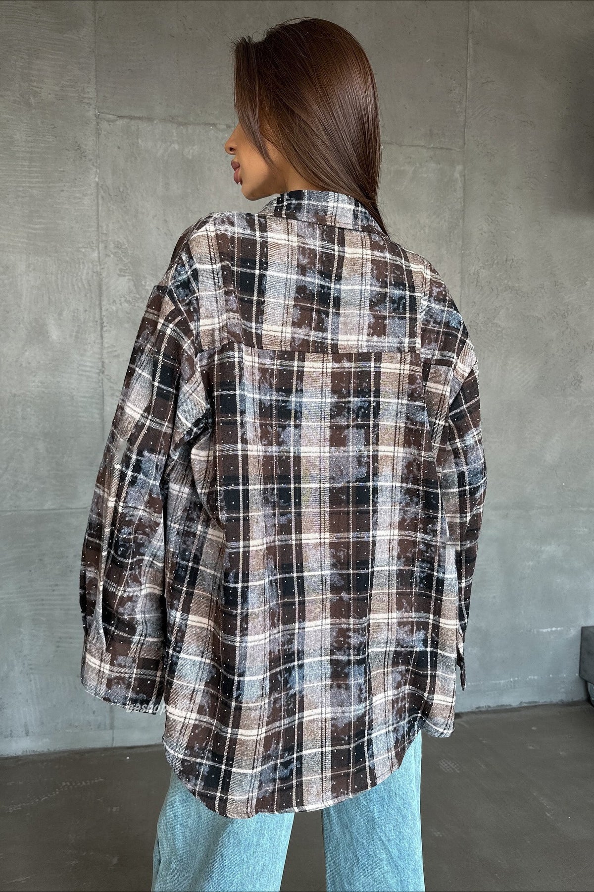 Rhinestone Embellished Plaid Blouse - Image 4